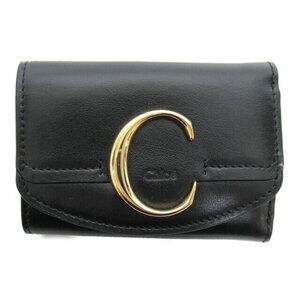 Chloe Leather Tri fold Wallet Black